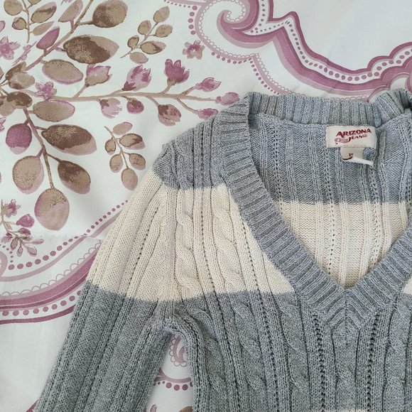 Arizona Striped Vneck Ribbed Sweater XS - Picture 4 of 16